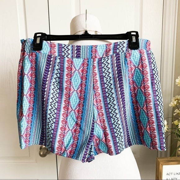 Pink Republic Aztec Print Fold Over Skort Shorts - Picture 4 of 6
